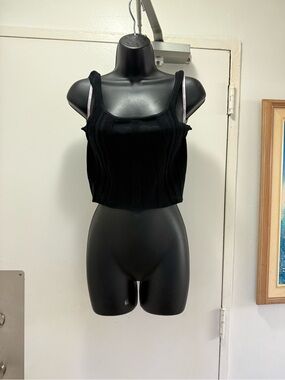 Guess corset style Black Ribbed Cropped Tank Top
